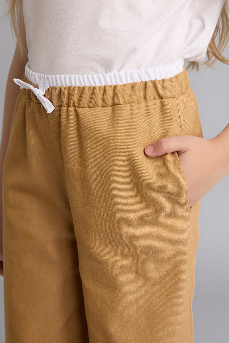 DeFacto Beige Girl Wide Leg Denim Look Trousers Casual - Image 4